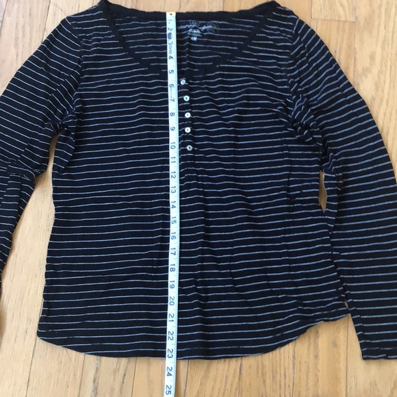 H&M Organic Long Sleeve Striped Scoop Neck Henley w/ Buttons - Black and White - Picture 7 of 12